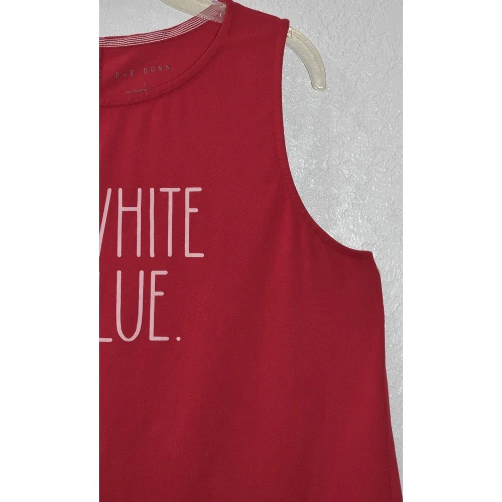 Rae Dunn RED TANK Patriotic Stretch Top RED WHITE BLUE Sleeveless Top